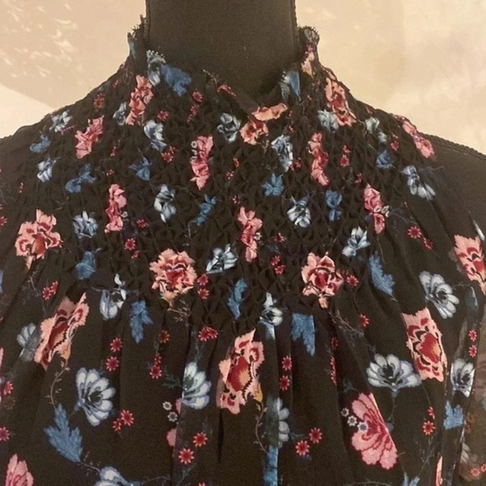 INTERMIX Black Floral Smocked Blouse